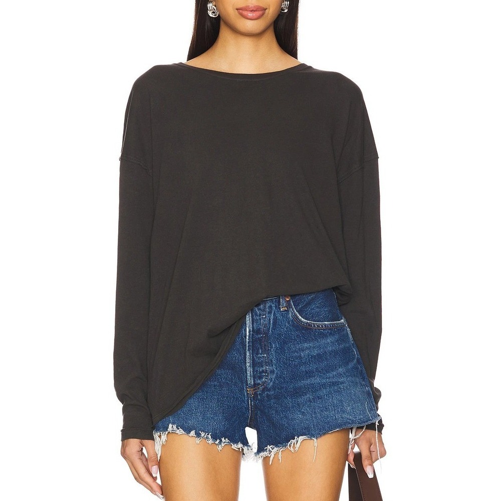 We The Free Long Sleeve Tee Small Black Boho Slouchy Seam OB2102052 Oversized